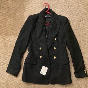 Zara Women’s Textured Tweed Black Blazer- Extra Small